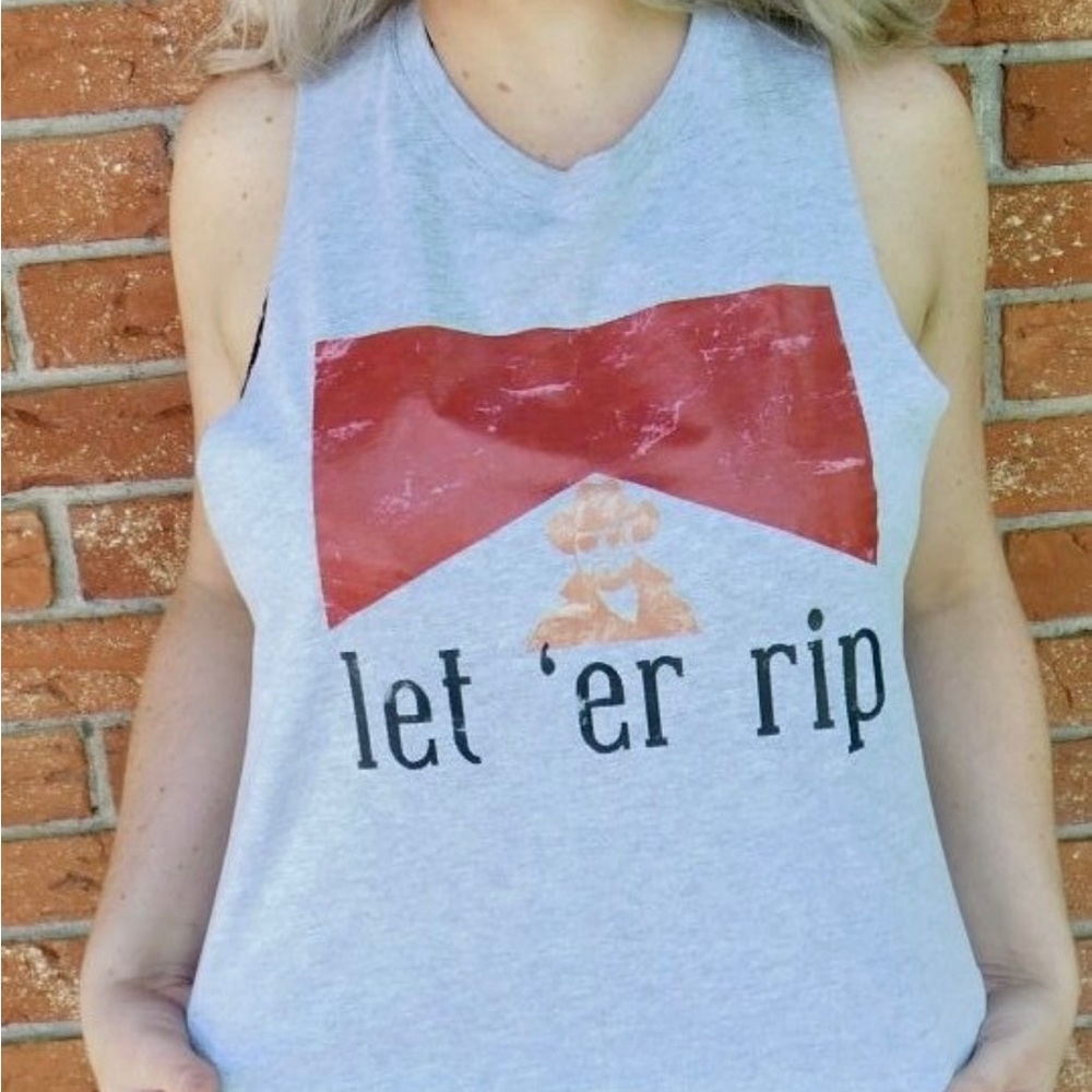 YELLOWSTONE LET ‘ER RIP CROP TANK TOP IN HEATHER GRAY NEW!